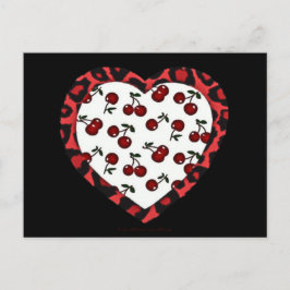 RAB Rockabilly Cherries Leopard Print Heart Vykort