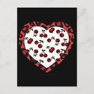 RAB Rockabilly Cherries Leopard Print Heart Vykort