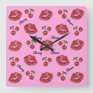 RAB Rockabilly Cherry Kisses på Rosa Fyrkantig Klocka