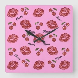 RAB Rockabilly Cherry Kisses på Rosa Fyrkantig Klocka