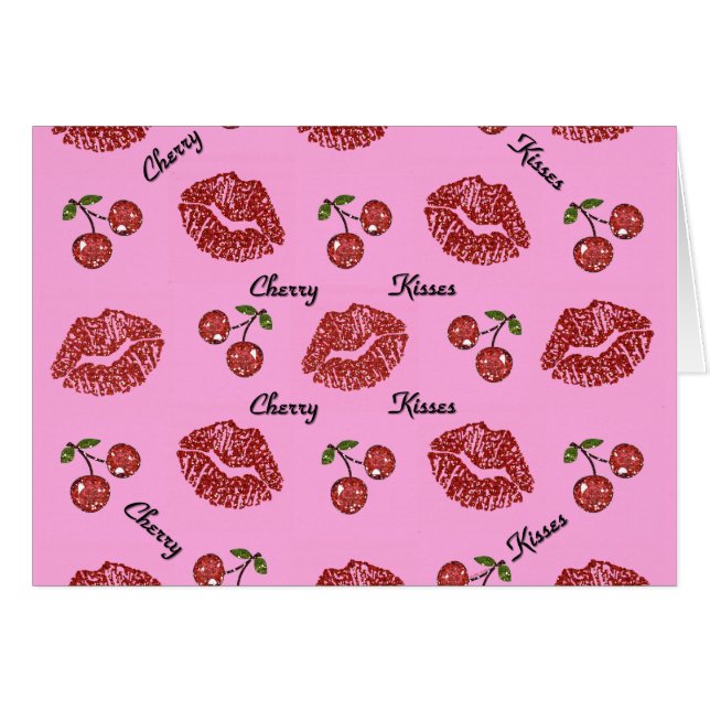 RAB Rockabilly Cherry Kisses på Rosa Hälsningskort (Framsidan Horizontal)