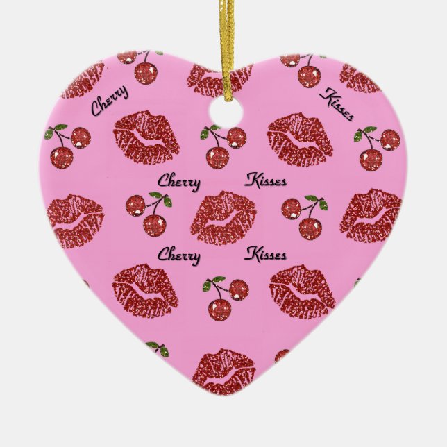 RAB Rockabilly Cherry Kisses på Rosa Julgransprydnad Keramik (Framsidan)