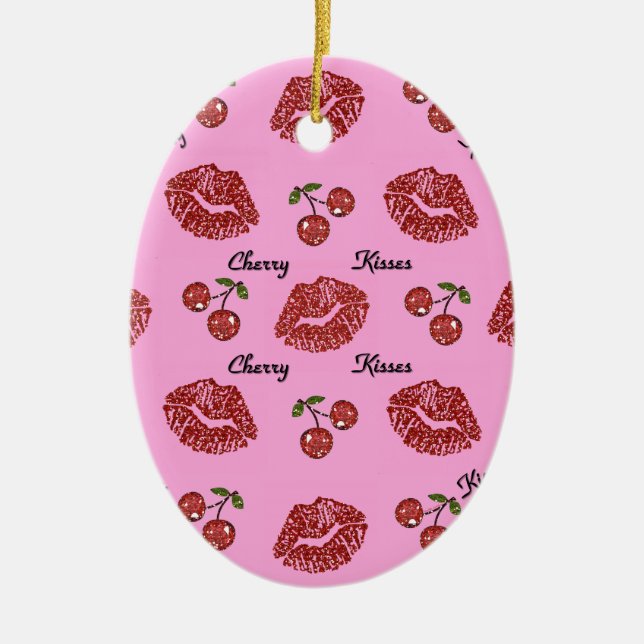RAB Rockabilly Cherry Kisses på Rosa Julgransprydnad Keramik (Framsidan)