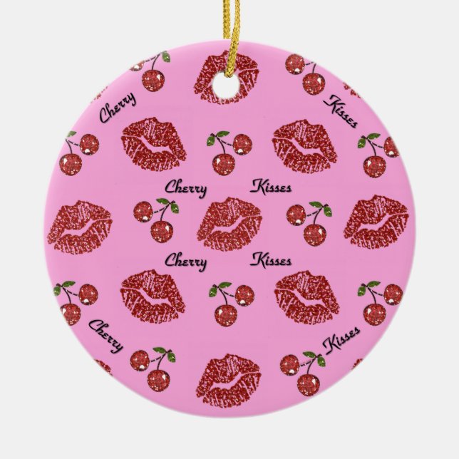 RAB Rockabilly Cherry Kisses på Rosa Julgransprydnad Keramik (Framsidan)