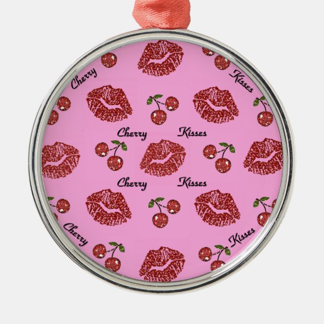 RAB Rockabilly Cherry Kisses på Rosa Julgransprydnad Metall (Framsidan)