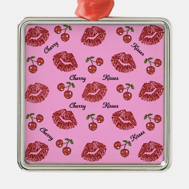 RAB Rockabilly Cherry Kisses på Rosa Julgransprydnad Metall (Framsidan)