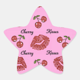 RAB Rockabilly Cherry Kisses på Rosa Stjärnformat Klistermärke
