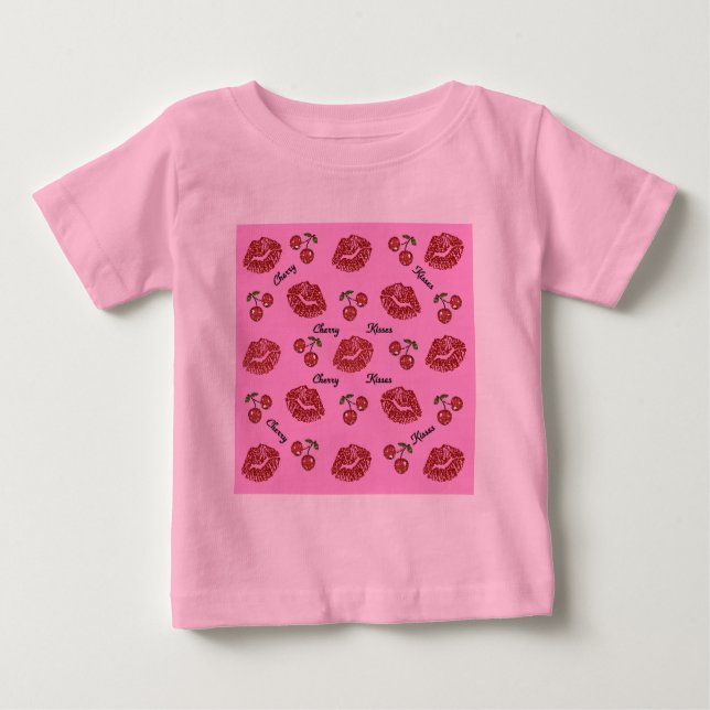 RAB Rockabilly Cherry Kisses på Rosa T-shirt (Framsida)