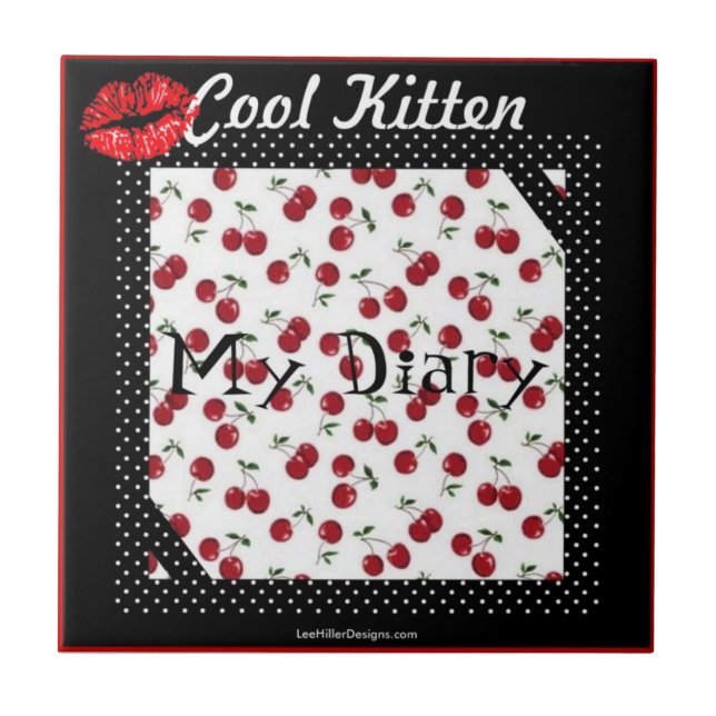 RAB Rockabilly Cool Kitten Körsbär Kyss Tryck Kake Kakelplatta (Framsidan)