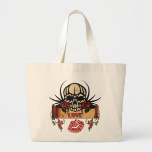 RAB Rockabilly Dödskalle Rosor Kärlek Läppstift Jumbo Tygkasse
