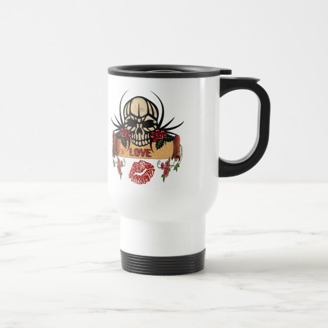 RAB Rockabilly Dödskalle Rosor Kärlek Läppstift Resemugg (Höger)