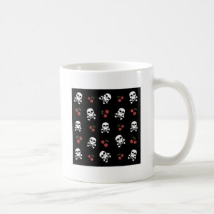 RAB Rockabilly Döskallar och Körsbär på Svart Kaffemugg