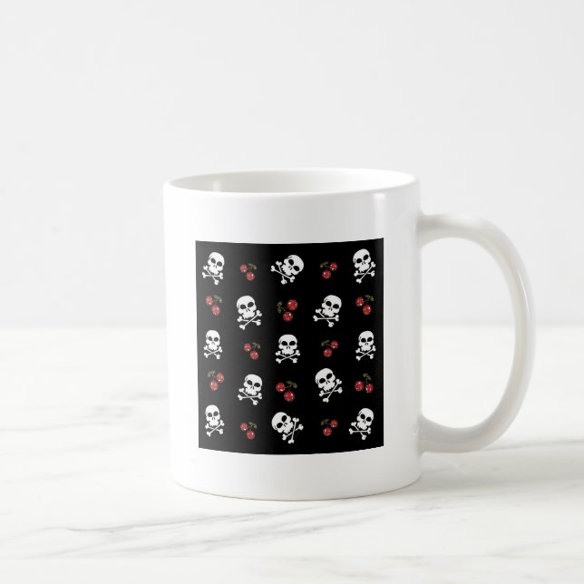 RAB Rockabilly Döskallar och Körsbär på Svart Kaffemugg (Höger)