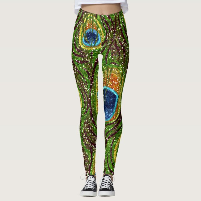 RAB Rockabilly Färgglada Påfågelsfjädrar Tryck Leggings (Framsida)
