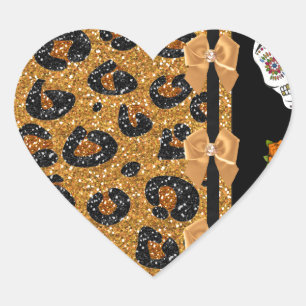 RAB Rockabilly Guld Leopard Skriv ut Döskallar för Hjärtformat Klistermärke