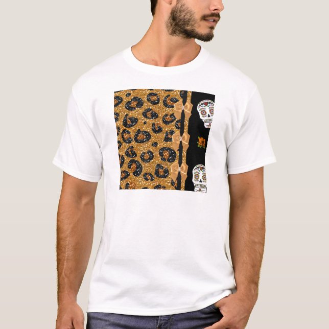 RAB Rockabilly Guld Leopard Skriv ut Döskallar för T-shirt (Framsida)