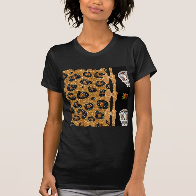 RAB Rockabilly Guld Leopard Skriv ut Döskallar för T-shirt (Framsida)