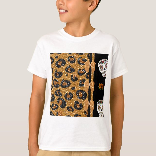 RAB Rockabilly Guld Leopard Skriv ut Döskallar för Tee Shirt (Framsida)