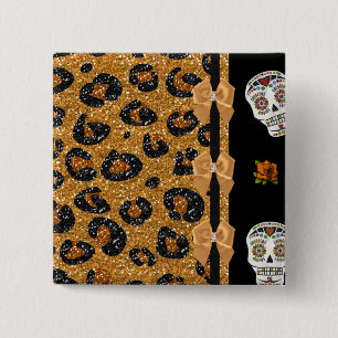 RAB Rockabilly Guld Leopardtryck Socker Skallar Knapp