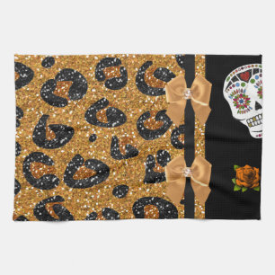 RAB Rockabilly Guld Leopardtryck Socker Skallar Kökshandduk