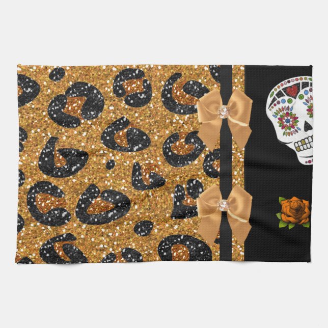 RAB Rockabilly Guld Leopardtryck Socker Skallar Kökshandduk (Horisontell)