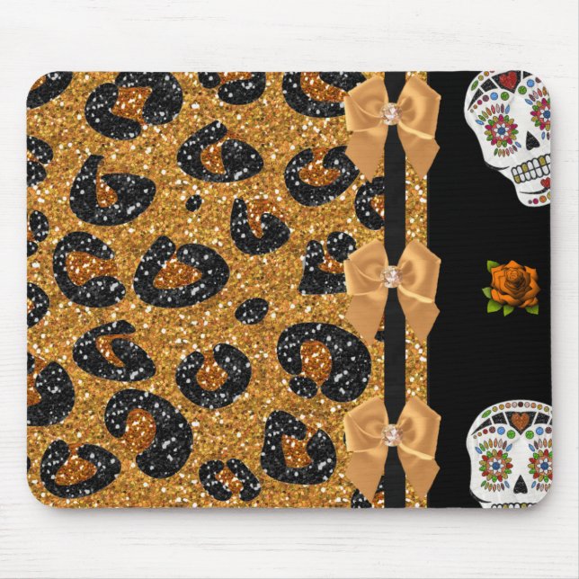 RAB Rockabilly Guld Leopardtryck Socker Skallar Musmatta (Framsidan)
