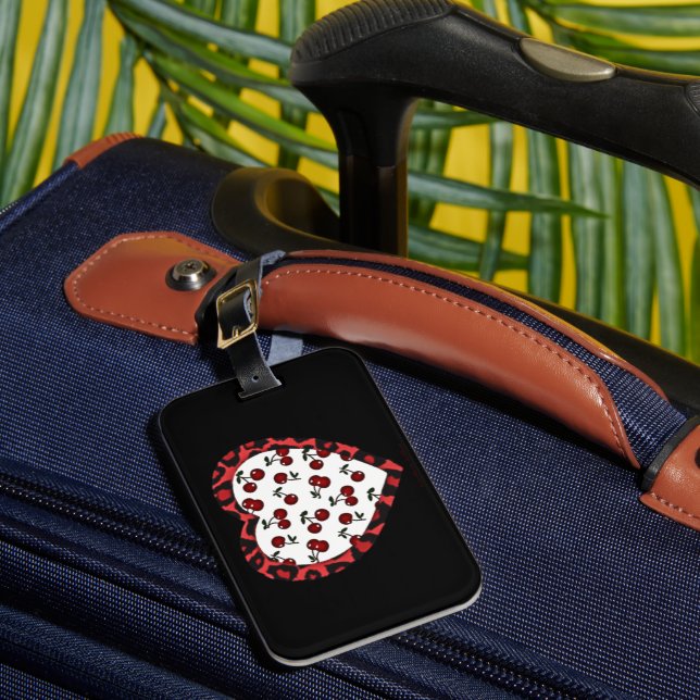 RAB Rockabilly Körsbär Leopardtryck Hjarta Bagagebricka (Framsida Insitu 1)