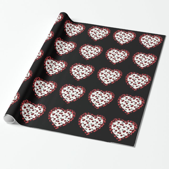 RAB Rockabilly Körsbär Leopardtryck Hjarta Presentpapper (Utrullad)