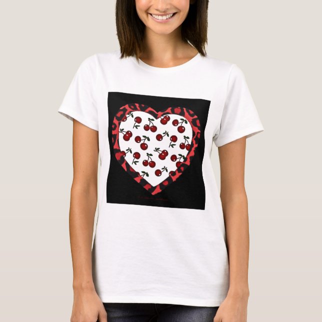 RAB Rockabilly Körsbär Leopardtryck Hjarta T Shirt (Framsida)