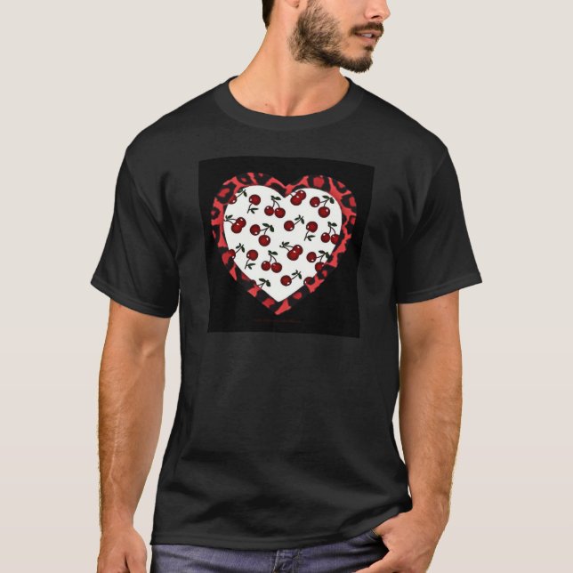 RAB Rockabilly Körsbär Leopardtryck Hjarta Tee (Framsida)