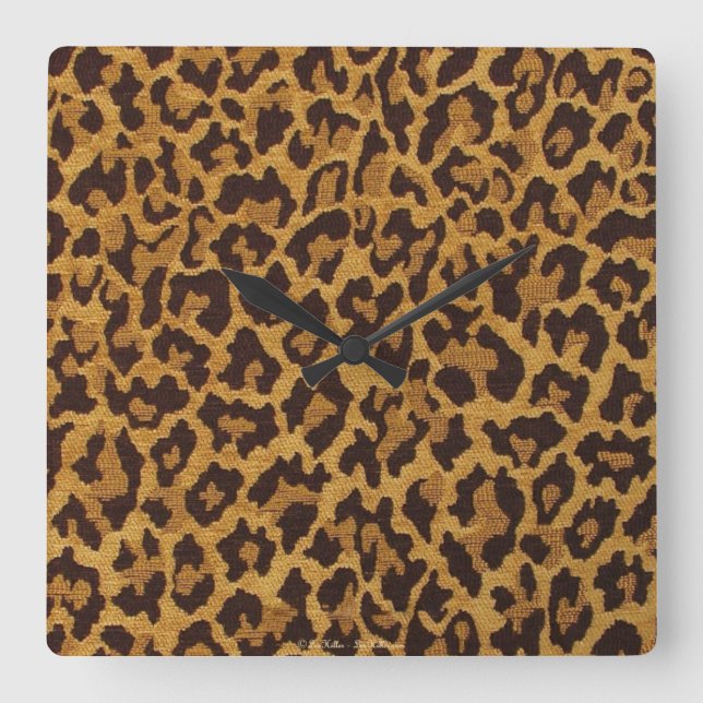 RAB Rockabilly Leopard Skriv ut Brown Guld Fyrkantig Klocka (Framsida)