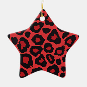 RAB Rockabilly Leopard Skriv ut rött svart Julgransprydnad Keramik