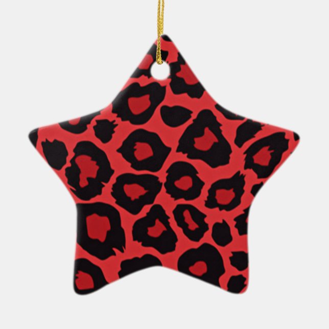 RAB Rockabilly Leopard Skriv ut rött svart Julgransprydnad Keramik (Framsidan)