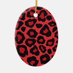 RAB Rockabilly Leopard Skriv ut rött svart Julgransprydnad Keramik