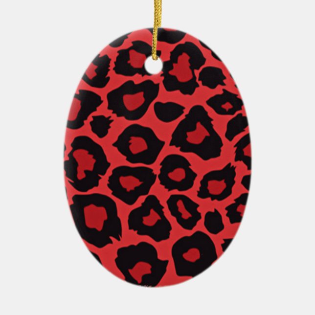 RAB Rockabilly Leopard Skriv ut rött svart Julgransprydnad Keramik (Framsidan)