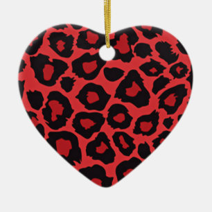 RAB Rockabilly Leopard Skriv ut rött svart Julgransprydnad Keramik