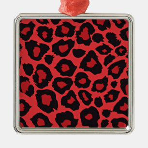 RAB Rockabilly Leopard Skriv ut rött svart Julgransprydnad Metall