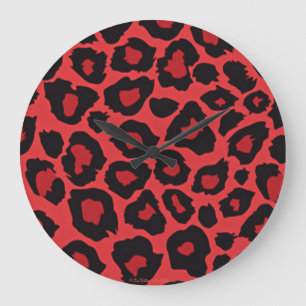 RAB Rockabilly Leopard Skriv ut rött svart Stor Klocka