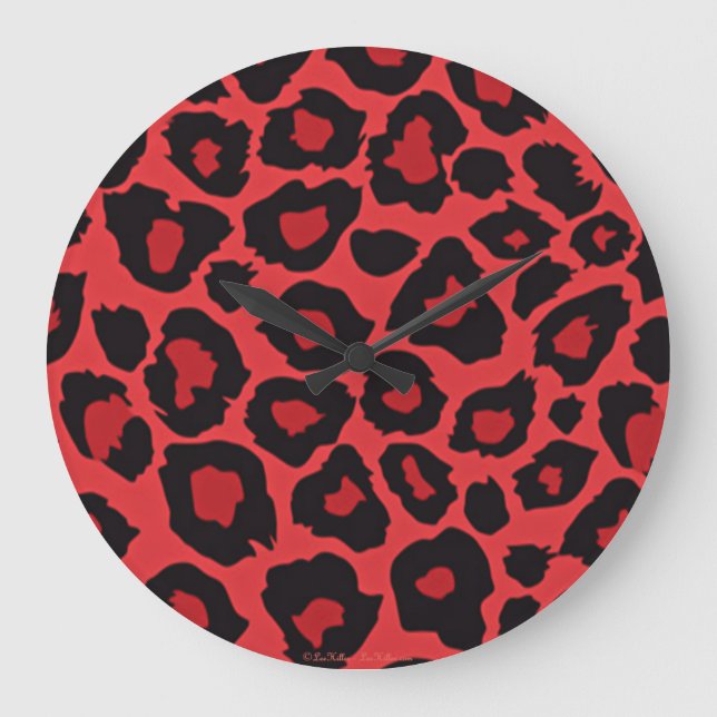 RAB Rockabilly Leopard Skriv ut rött svart Stor Klocka (Framsida)