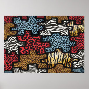 RAB Rockabilly Leopard Zebra Puzzle Skriv ut Poste Poster