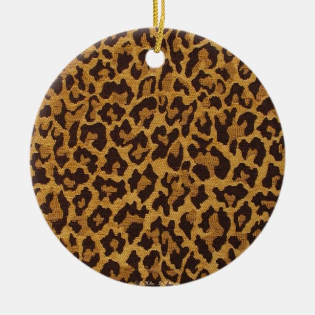 RAB Rockabilly Leopardtryck Brun Guld Julgransprydnad Keramik (Framsidan)