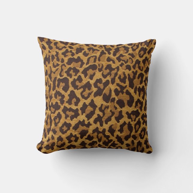 RAB Rockabilly Leopardtryck Brun Guld Kudde (Framsida)