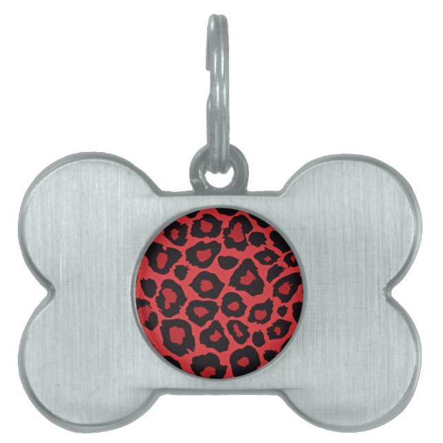 RAB Rockabilly Leopardtryck Röd Svart Namnbricka Husdjur (Framsidan)