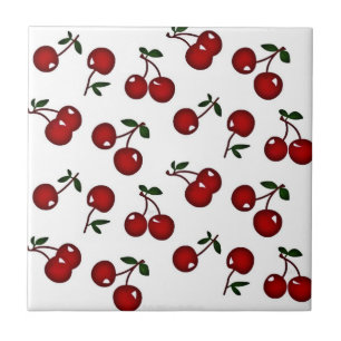 RAB Rockabilly Red Cherries on White Tile Kakelplatta