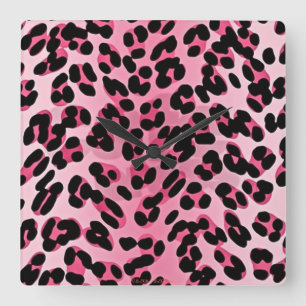 RAB Rockabilly Rosa Cheetah Skriv ut Fyrkantig Klocka