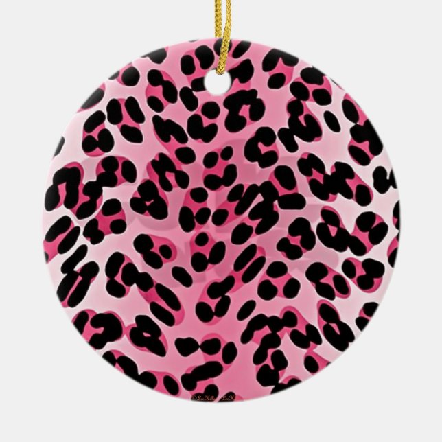 RAB Rockabilly Rosa Cheetah Skriv ut Julgransprydnad Keramik (Framsidan)