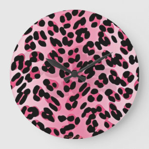 RAB Rockabilly Rosa Cheetah Skriv ut Stor Klocka