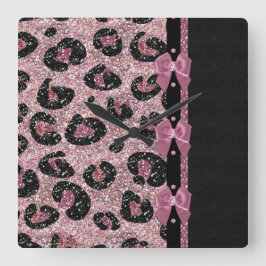 RAB Rockabilly Rosa Leopard Skriv ut menyfliksområ Fyrkantig Klocka