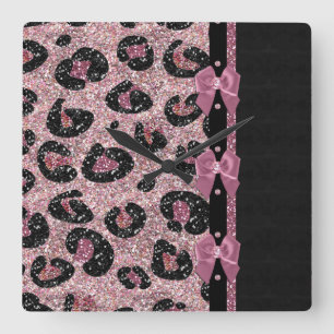 RAB Rockabilly Rosa Leopard Skriv ut menyfliksområ Fyrkantig Klocka