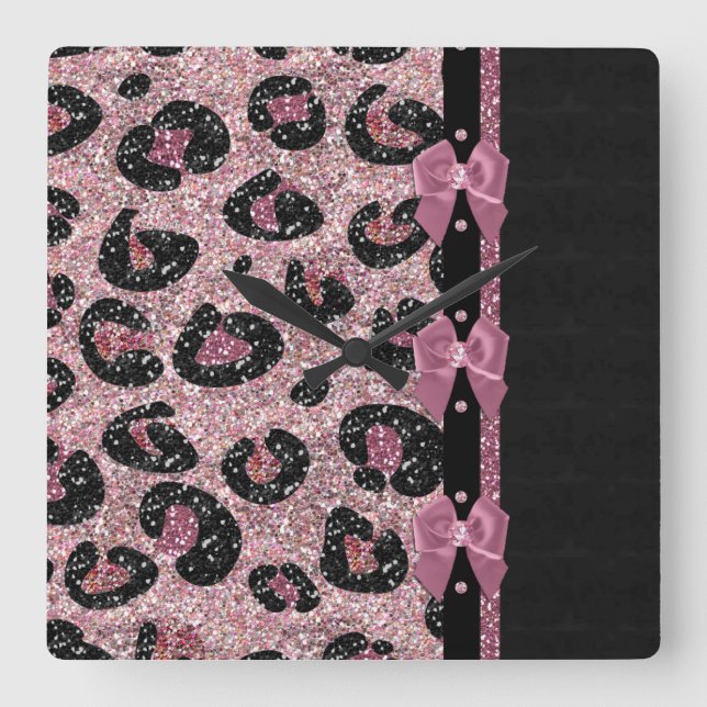 RAB Rockabilly Rosa Leopard Skriv ut menyfliksområ Fyrkantig Klocka (Framsida)